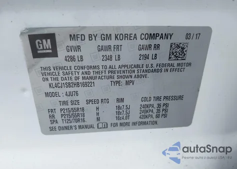 2017 Buick Encore Sport Touring from USA, damaged, VIN KL4CJ1SB2HB169221